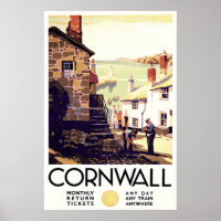 Poster Vintage voyage de Cornwall Angleterre