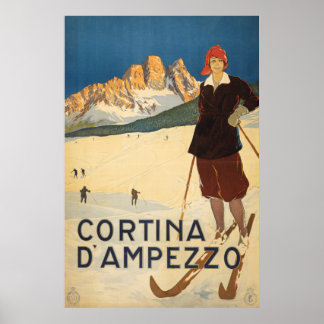 Poster Vintage voyage De Cortina D'ampezzo, Italie