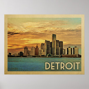 Poster Vintage voyage de Detroit Michigan