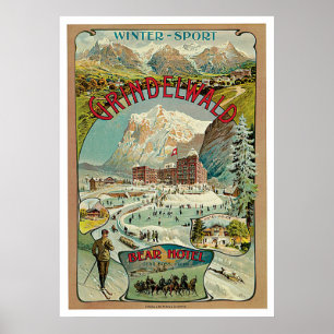 Poster Vintage voyage de Grindelwald Suisse
