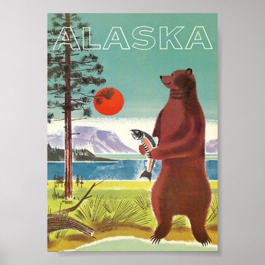 Poster Vintage voyage de l'Alaska avec ours (Devant)