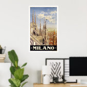 Poster Vintage voyage de l'église Milano Italie (Bureau à domicile)