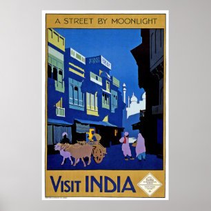 Poster Vintage voyage de l'Inde de visite