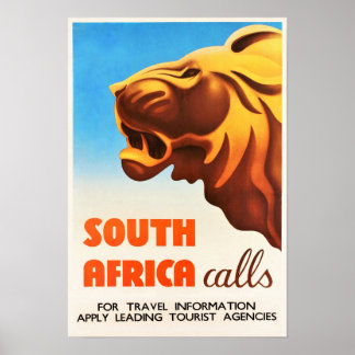 Poster Vintage voyage de lions d'Afrique du Sud
