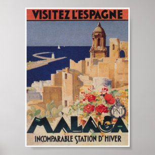 Poster Vintage voyage de Malaga Espagne