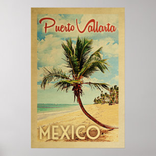Poster Vintage voyage de palmier de Puerto Vallarta