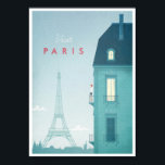 Poster Vintage voyage de Paris<br><div class="desc">Affiche de voyage de style vintage de Paris, France, inspirée des affiches de voyage vintage des années 1920. Texte Visit Paris. Illustration dessinée à la main et numériquement par Henry Rivers de Travel Poster Co., l'image représente la Tour Eiffel et les appartements en terrasses parisiens.</div>