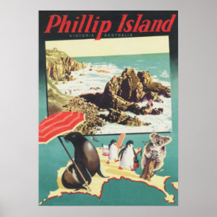 Poster Vintage voyage de Phillip Island, Australie