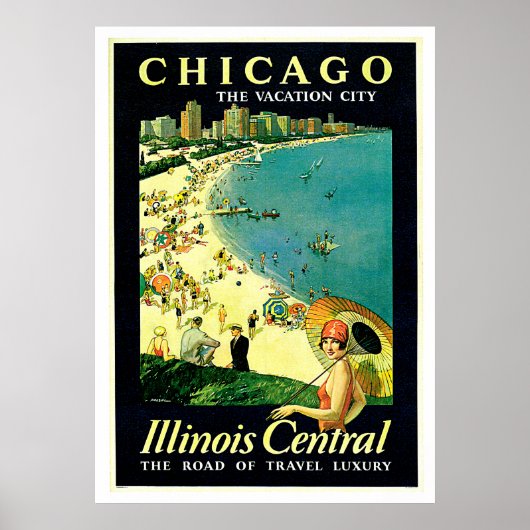 Poster Vintage voyage de plage de Chicago Illinois (Devant)