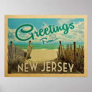Poster Vintage voyage de plage de rivage de New Jersey