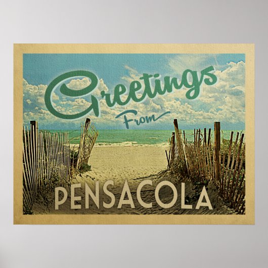 Poster Vintage voyage de plage Pensacola (Devant)