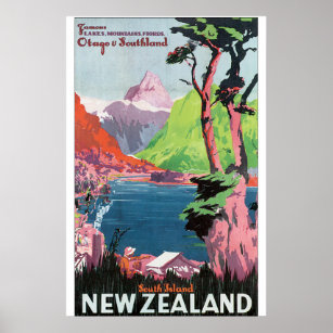 Poster Vintage voyage de South Island Nouvelle-Zél