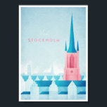 Poster Vintage voyage de Stockholm<br><div class="desc">affiche de voyage de style vintage de Stockholm, Suède inspirée des affiches de voyage des années 1920. Illustration géométrique stylisée de l'horizon de Stockholm. Texte : Visiter Stockholm. Illustration dessinée à la main et numériquement par Henry Rivers pour Travel Poster Co.</div>