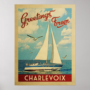 Poster Vintage voyage de voilier de Charlevoix Michigan