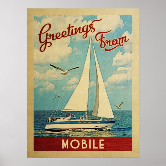 Poster Vintage voyage de voilier mobile Alabama (Devant)