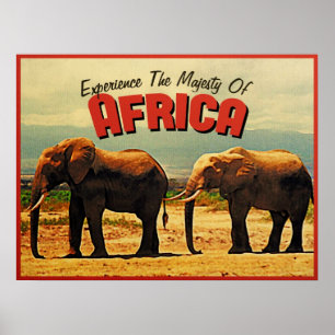 Poster Vintage voyage des éléphants d'Afrique