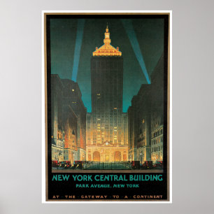 Poster Vintage voyage du bâtiment central de New York