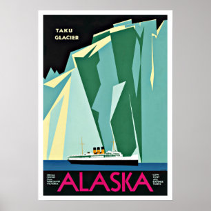 Poster Vintage voyage du glacier Alaska Taku