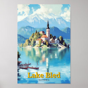 Poster Vintage voyage du lac Bled Slovénie