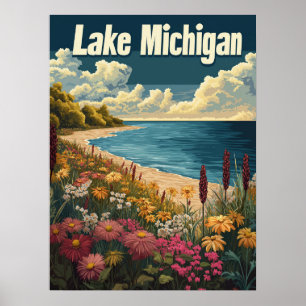 Poster Vintage voyage du lac Michigan