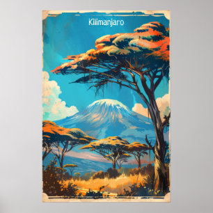 Poster Vintage voyage du Mont Kilimandjaro en Tanzanie