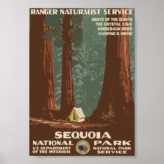 Poster Vintage voyage du parc national de Sequoia (Devant)