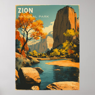 Poster Vintage voyage du parc national de Zion