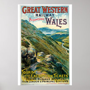 Poster Vintage voyage du Rialway Wales
