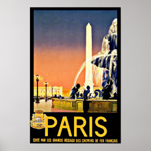 Poster Vintage voyage Fontaine de Paris France