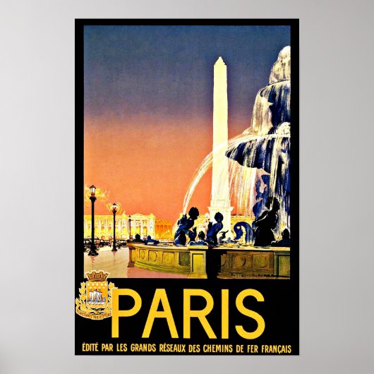 Poster Vintage voyage Fontaine de Paris France (Devant)