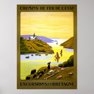 Poster Vintage voyage France Bretagne restauré