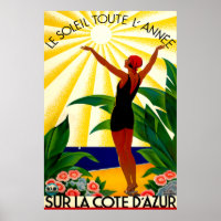 Poster Vintage voyage France - Côte d'Azur