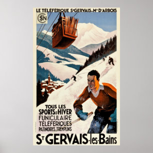 Poster Vintage voyage France - St Gervais Les Bain