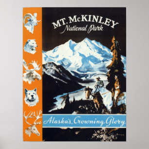 Poster Vintage Voyage glorieux du mont McKinley en Alaska