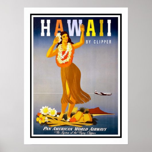 Poster Vintage voyage Hawaï (Devant)