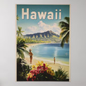 Poster Vintage voyage Hawaï (Devant)