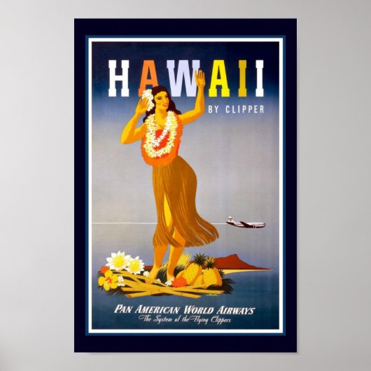 Poster Vintage voyage Hawaï (Devant)