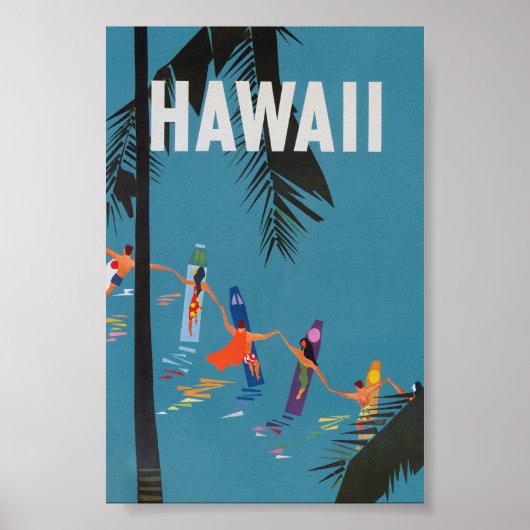 Poster Vintage voyage Hawaii Surfboards (Devant)