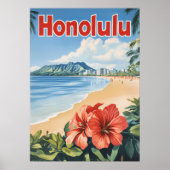 Poster Vintage voyage Honolulu (Devant)