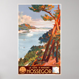 Poster Vintage voyage Hossegor - La Côte D'Argent France