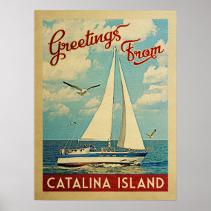Poster Vintage voyage la Californie de voilier d'île de