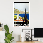 Poster Vintage voyage "Lacs italiens" (Bureau à domicile)