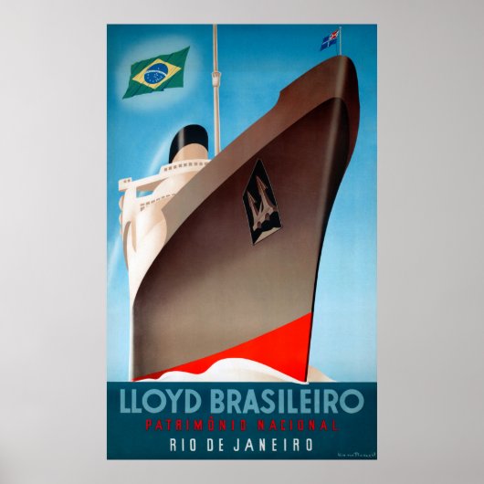 Poster Vintage voyage Lloyd Brasileiro restauré (Devant)