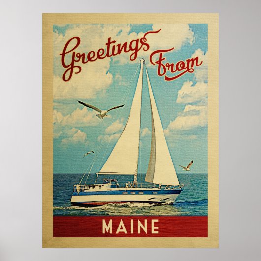 Poster Vintage voyage Maine Sailboat (Devant)