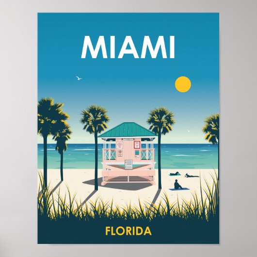 Poster Vintage voyage Miami Beach Floride (Devant)