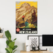 Poster Vintage voyage Mt Cook Nouvelle-Zélande (Bureau à domicile)