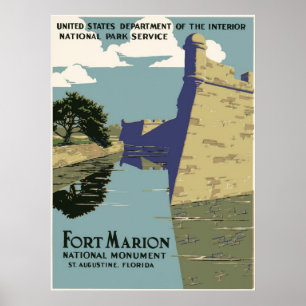 Poster Vintage voyage national du Monument de Fort Marion