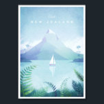 Poster Vintage voyage néo-zélandais<br><div class="desc">affiche de voyage de style vintage de la Nouvelle-Zélande. Illustration d'un lac de fjord en Nouvelle-Zélande. Texte : Visit New Zealand. Illustration dessinée à la main et numériquement par Henry Rivers pour Travel Poster Co.</div>