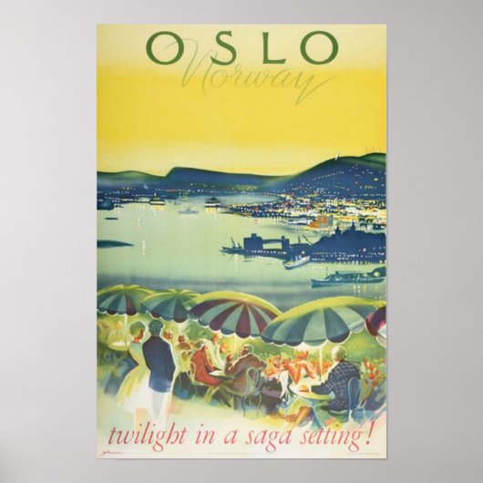 Poster Vintage voyage Oslo Norvège (Devant)