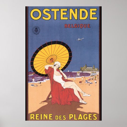 Poster Vintage voyage Ostende-Belgique (Devant)
